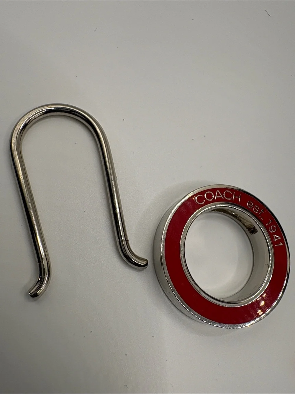 Coach Red Enamel Circle Keyring with Silver-Tone Hardware